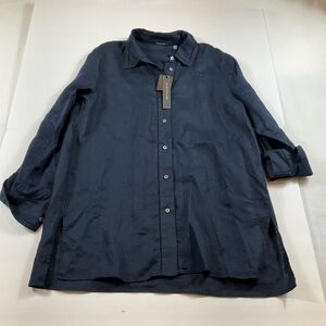 Elie Tahari Women’s Blue Linen Long Sleeve Shirt Small Size MSRP $245